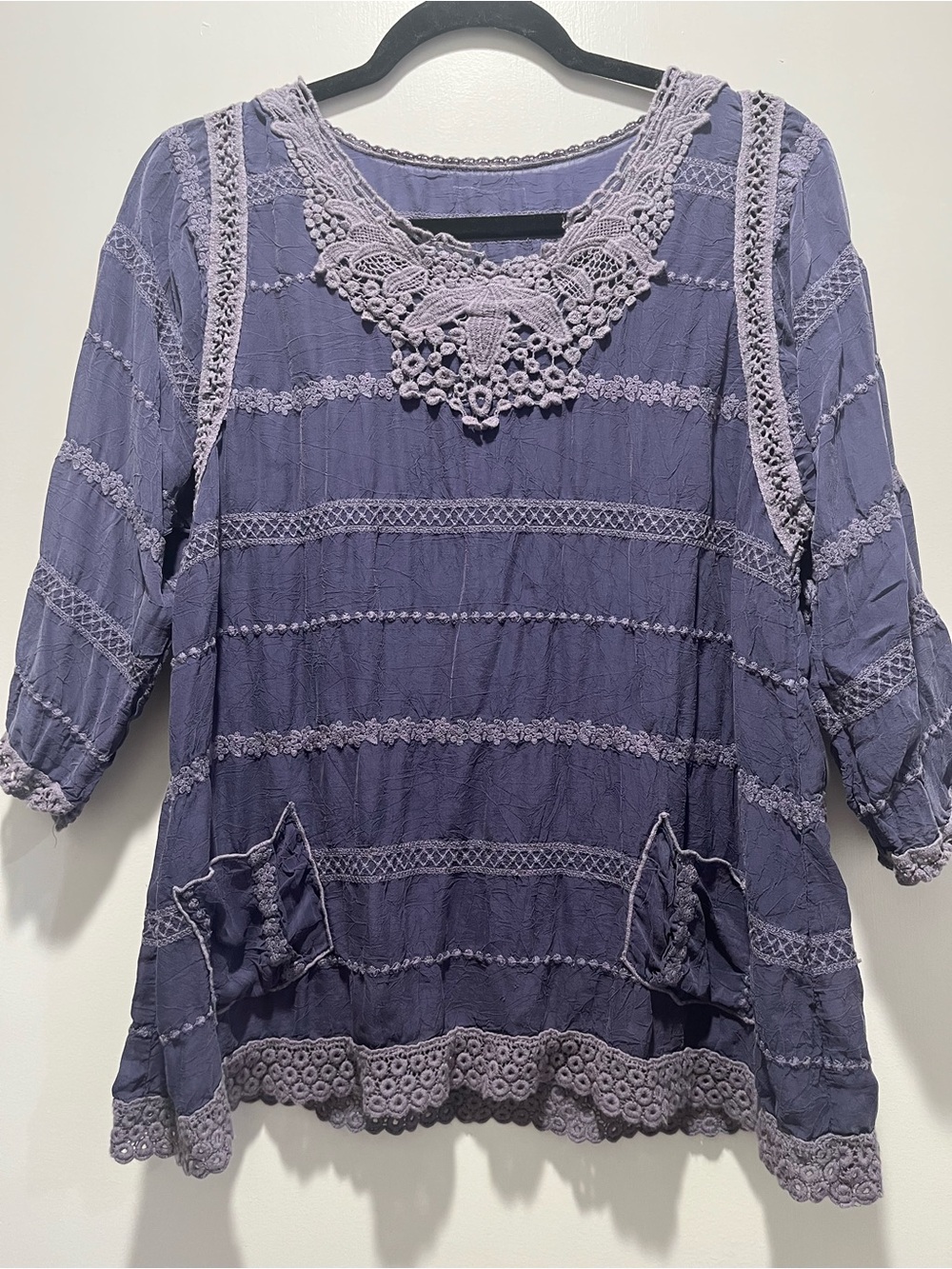Johnny Was Lavender Crochet-Trim Boho Tunic
